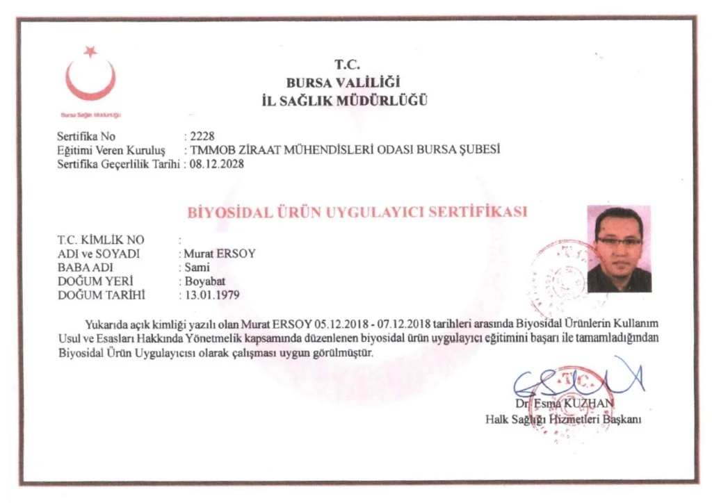 Hakkımızda 12 Biyosidal ürün uygulayıcı sertifikası